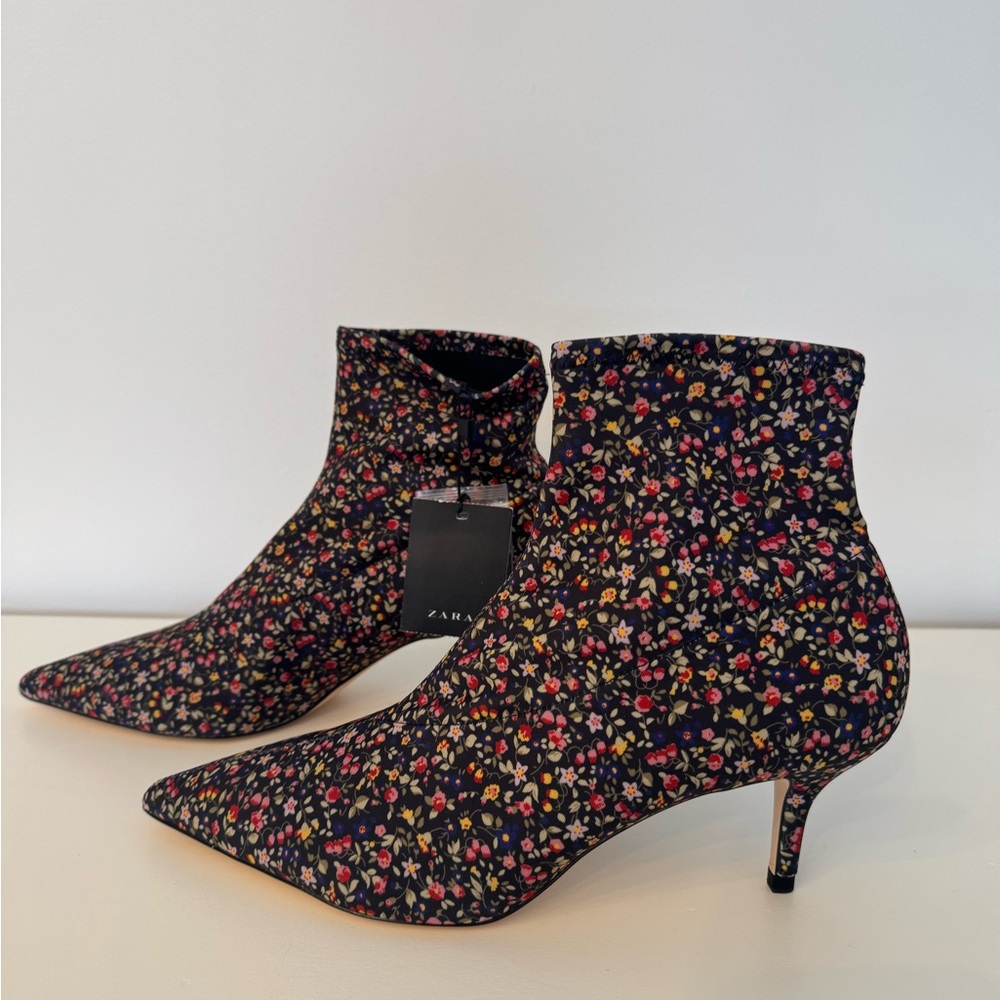 Zara Floral Ankle Boots - Multicolor